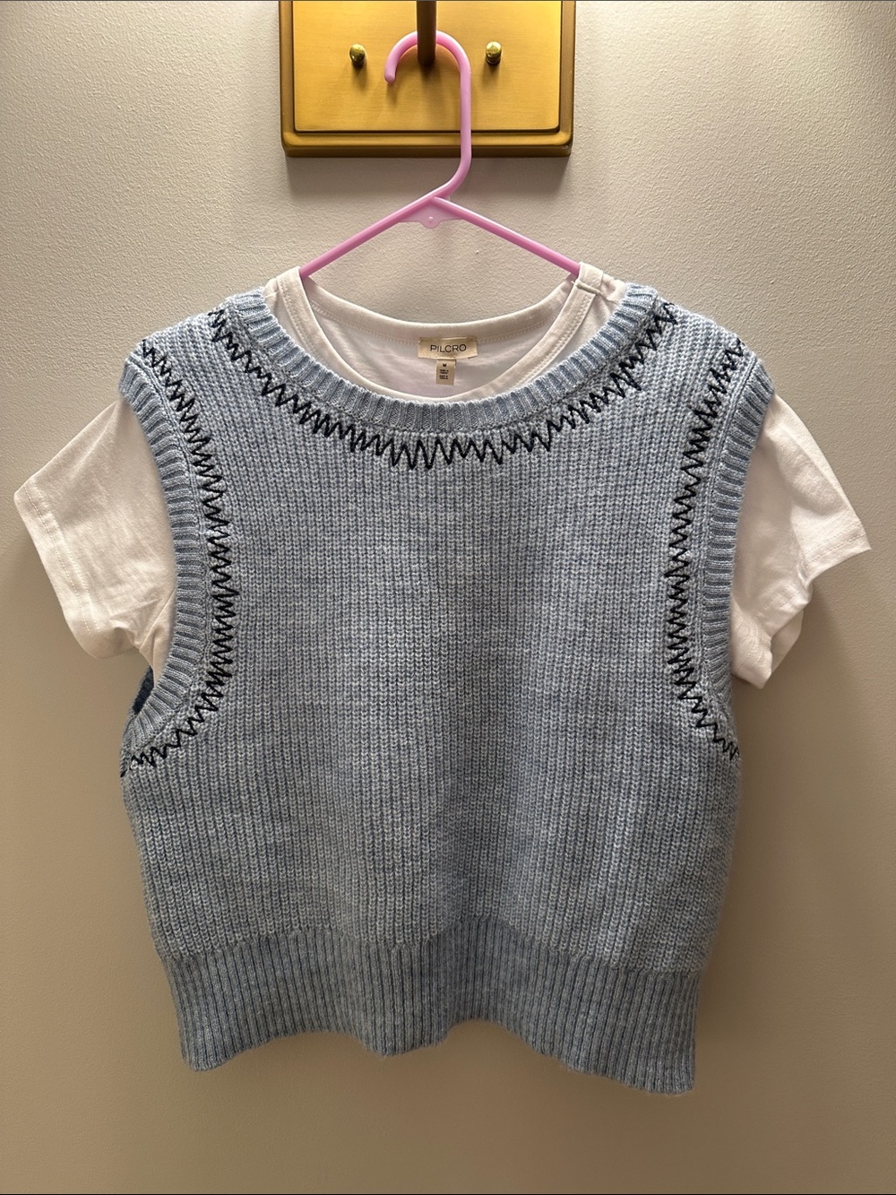 Pilcro Light Blue Knit Sweater Vest with Black Contrast Stitching